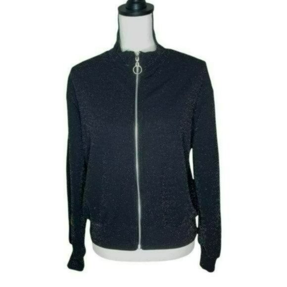 Wild Fable Black Zip Long Sleeves Shimmer Casual Lightweight Sweater Size M - Picture 13 of 13
